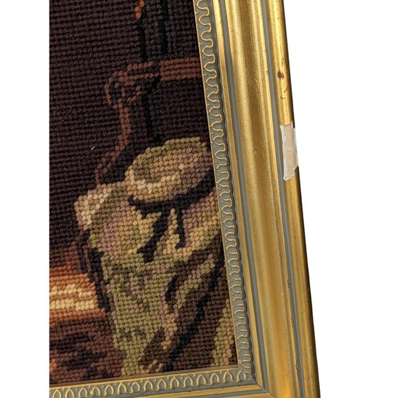 Vintage Needlepoint Tapestry Framed Art Piano lesson - Picture 8 of 16